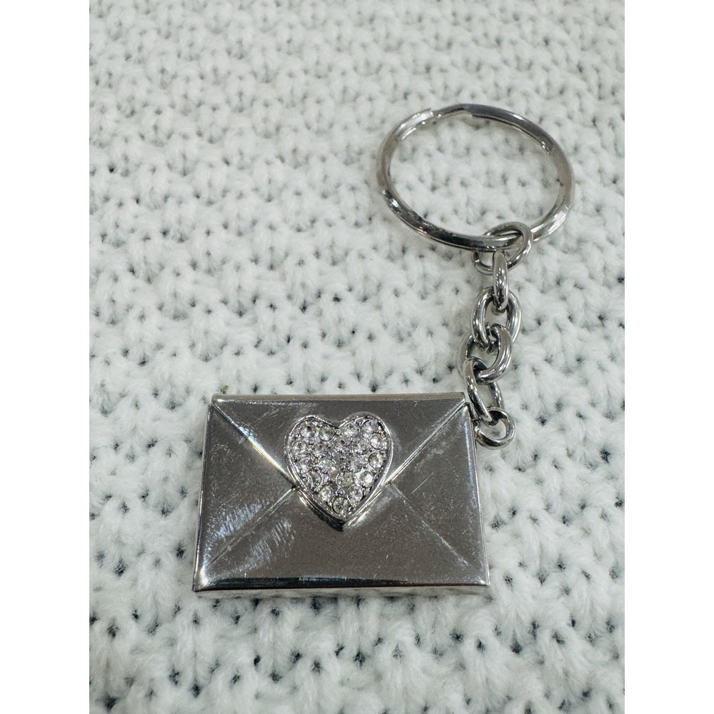 I Love You Envelope Keychain Opening Love Letter Rhinestone Heart Silver Tone